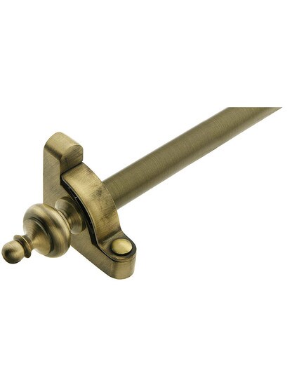 28 1/2 inch Heritage Urn Tip Stair Rod - 1/2 inch Diameter Brass With Standard Brackets in Antique Brass.